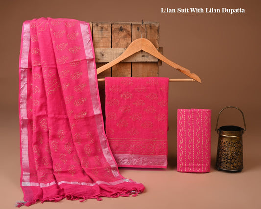 Premium Hand Block Print Lilen Suit With Lilen Dupatta