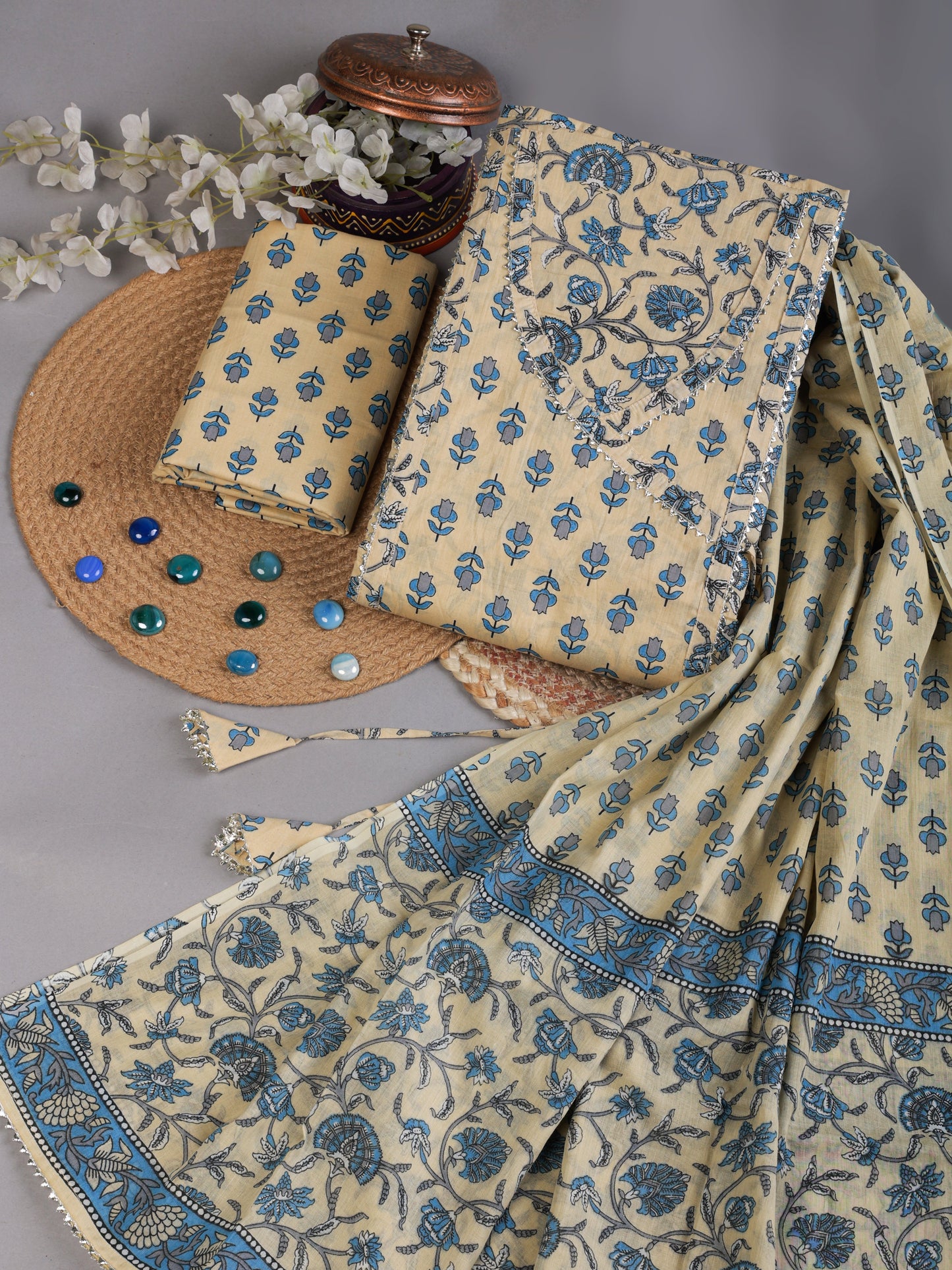 Premium Gota Patti Work Pure Cotton Suit With Mulmul Dupatta