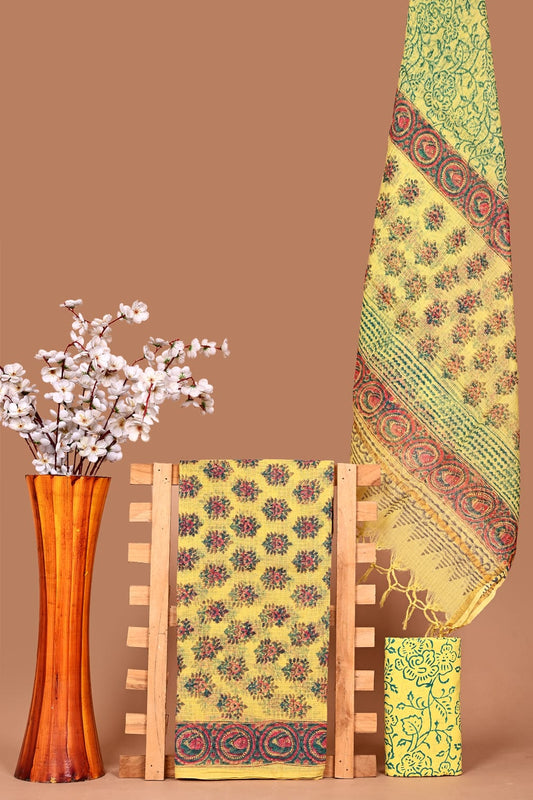 Designer Hand Block Printed Kota Cotton Suit Fabric Set