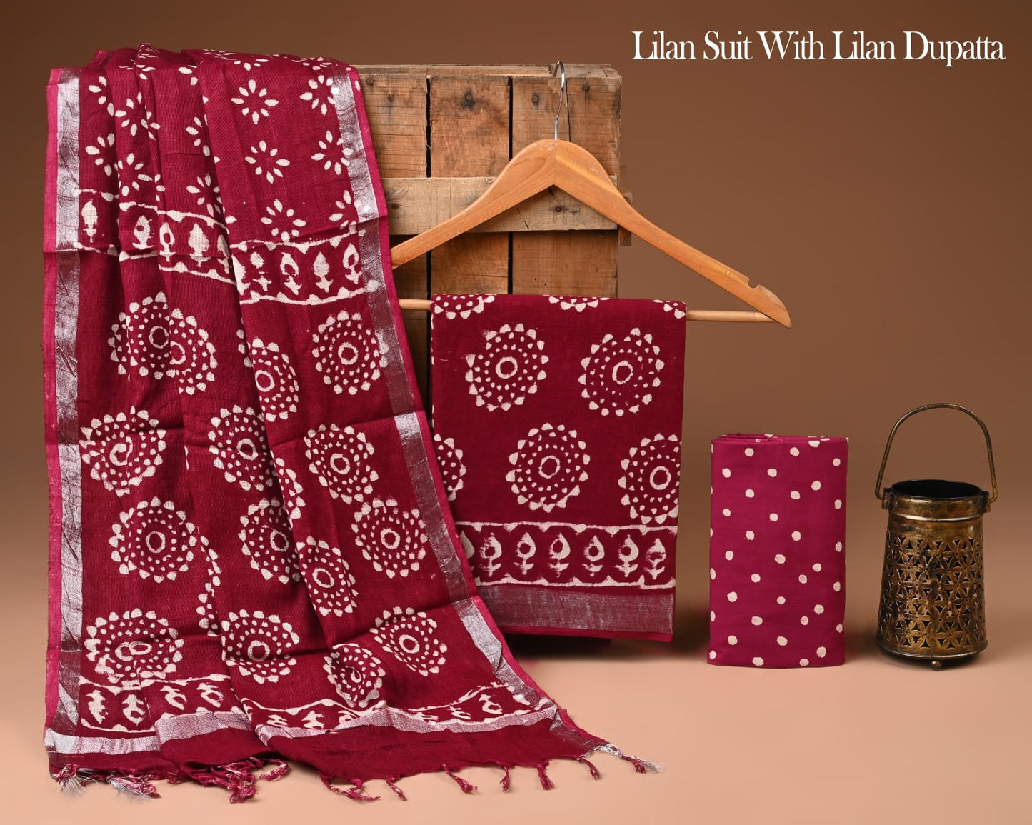 Premium Hand Print Lilen Suit With Lilen Dupatta
