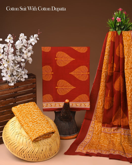 Women's Premium Hand Block Print Cotton Suit Set with Dupatta