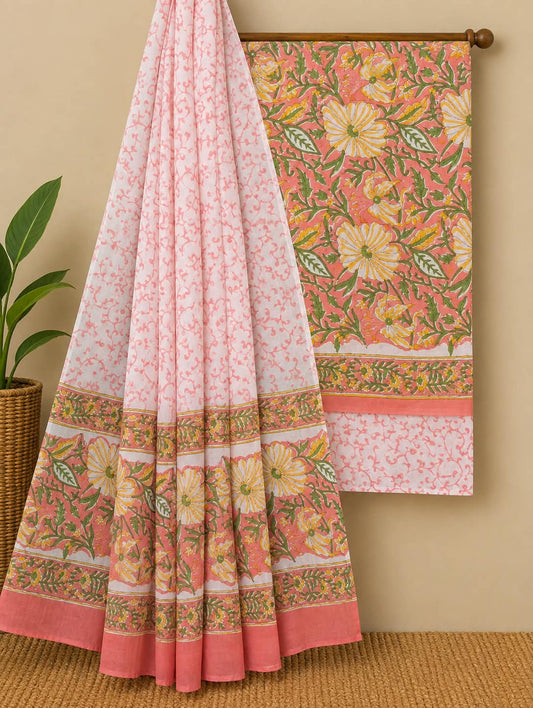 Sanganeri Printed Soft Cotton Suit Set With Mulmul Dupatta 84