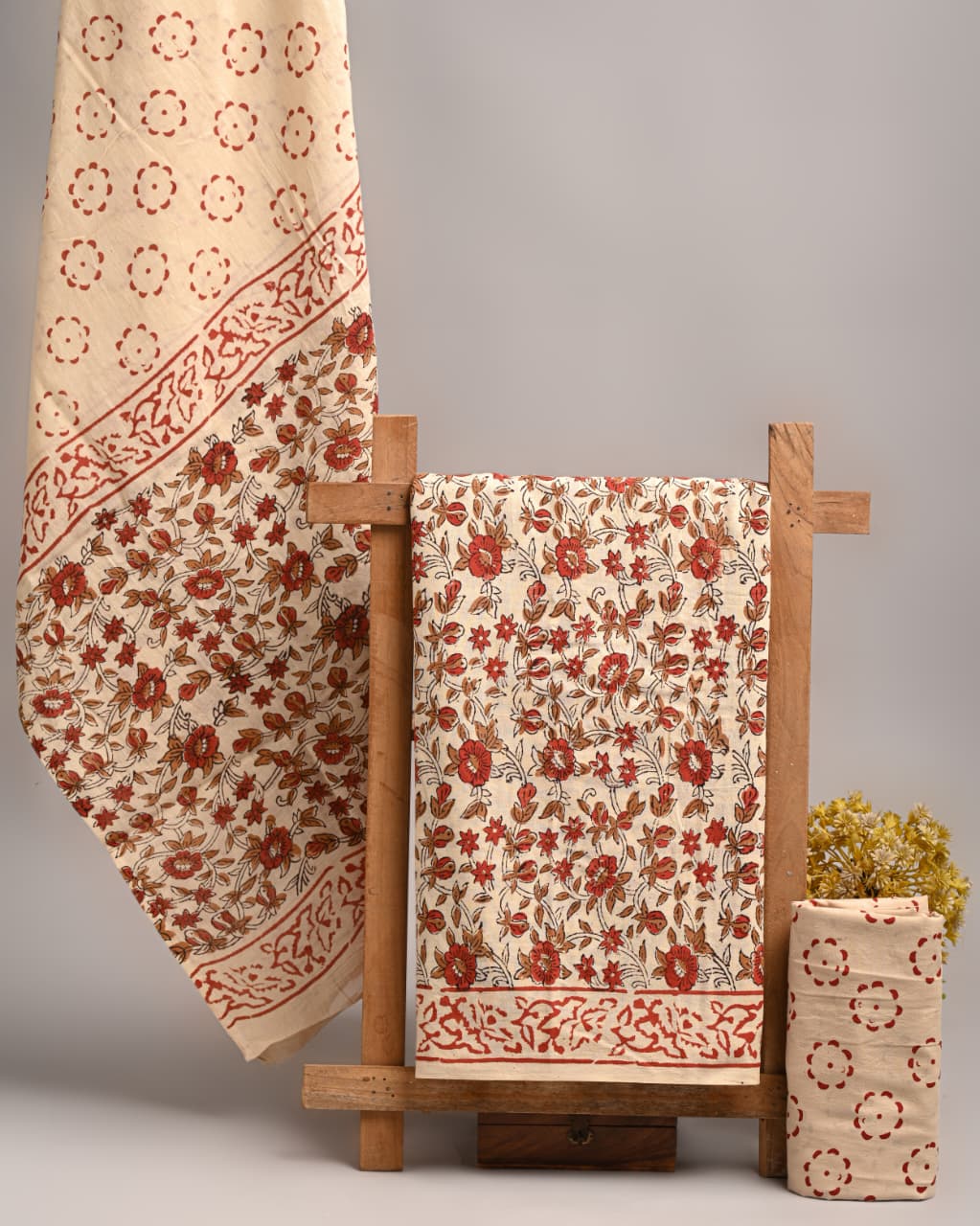 Hand Block Printed Black & White Cotton Suit Mulmul Dupatta