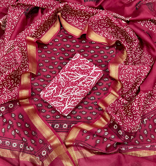 Premium Hand Block Printed Maheshwari Silk Suit