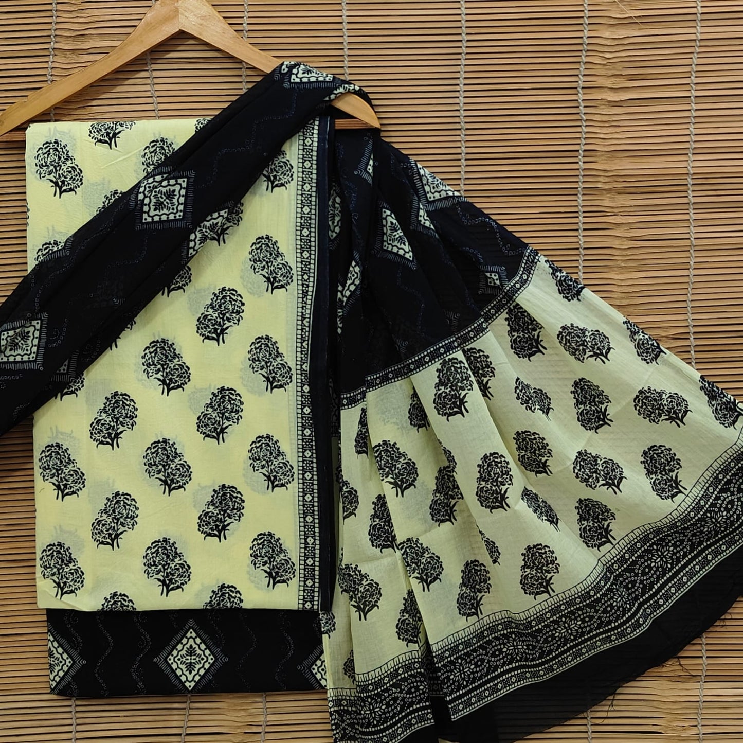 Premium Hand Block Printed Cotton Suit With Mulmul Dupatta