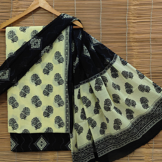 Premium Hand Block Printed Cotton Suit With Mulmul Dupatta