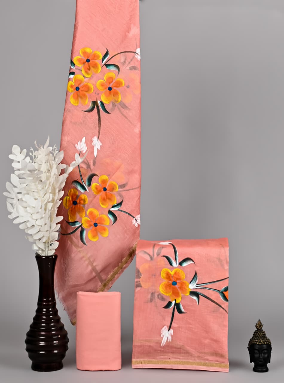 Handwoven Chanderi Silk Suit With Desiner Dupatta