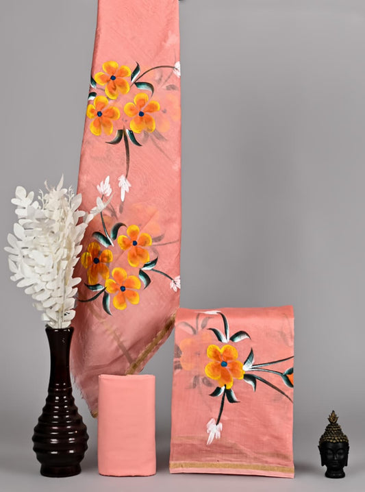 Handwoven Chanderi Silk Suit With Desiner Dupatta