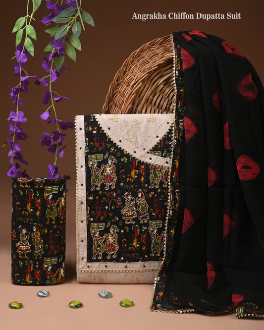 Premium Cotton Gota Patti Work Suit With Chiffon Dupatta