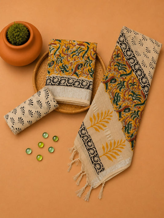 Hand Block Print Lilen Suit With Lilen Dupatta