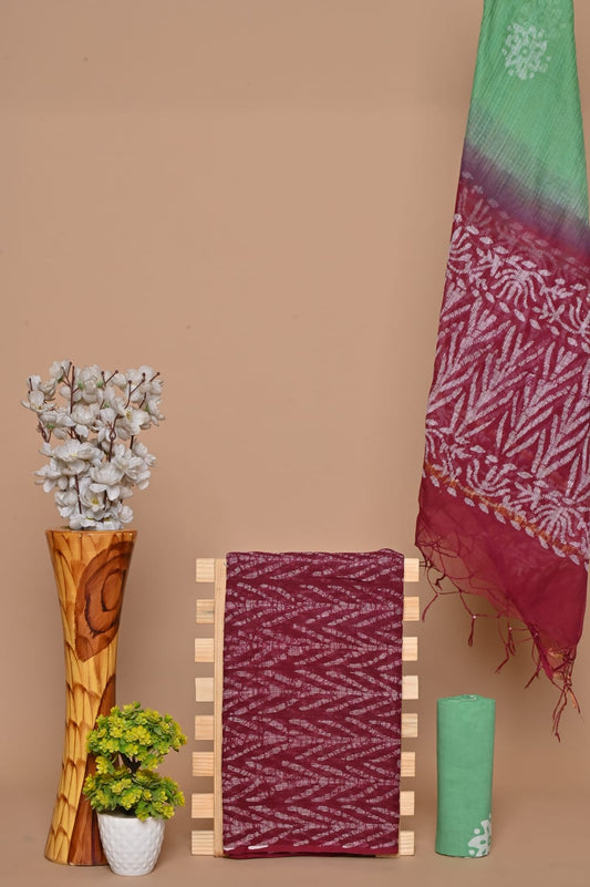 Premium Kota Cotton Hand Block Print Dress Material with Dupatta