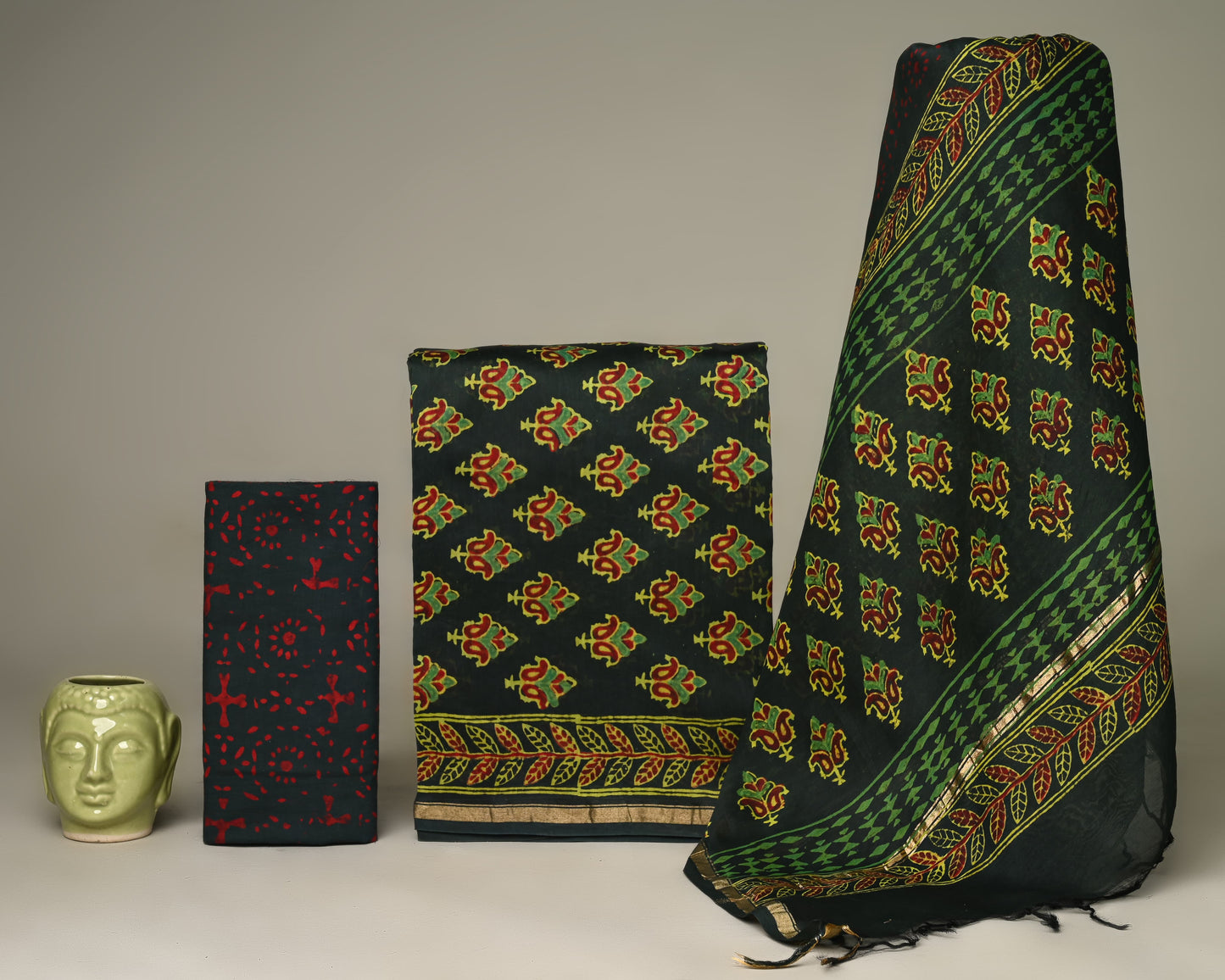 Handcrafted Chanderi Silk Suit With Traditional Print