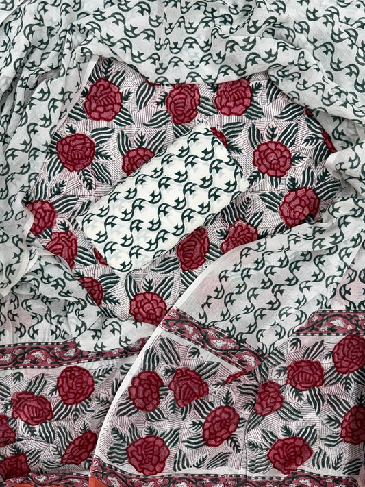 Bagru Print Soft Cotton Suit Set With Mulmul Dupatta