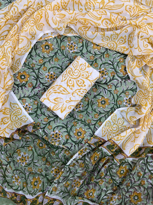 Sanganeri Print Cotton Suit With Mulmul Dupatta