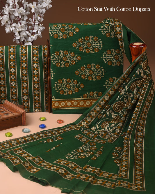 Sanganeri Print Cotton Suit Set With Mulmul Dupatta 86
