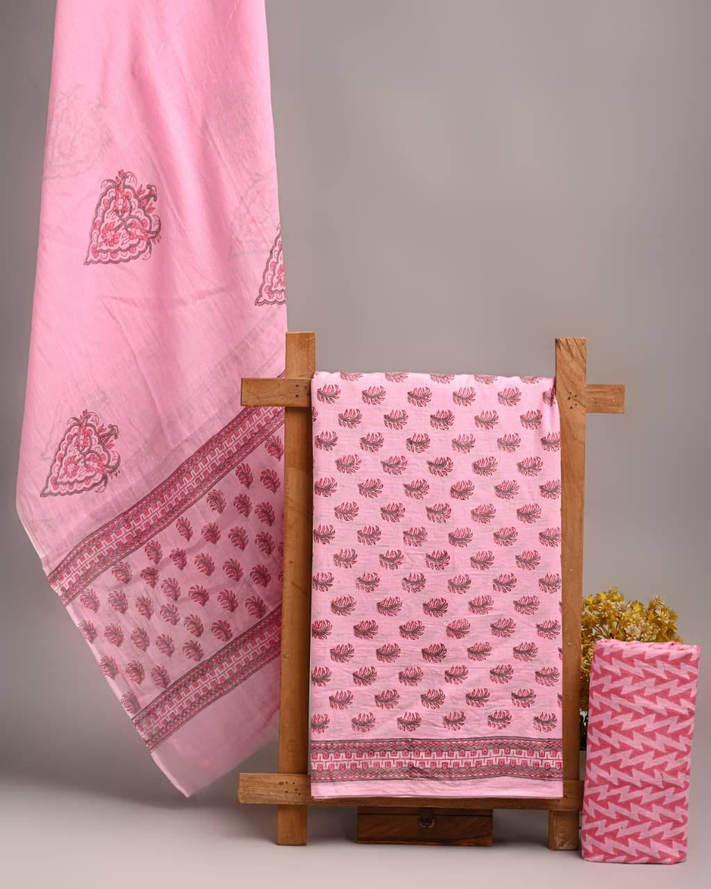 Jaipuri Print Cotton Suit With Mulmul Dupatta