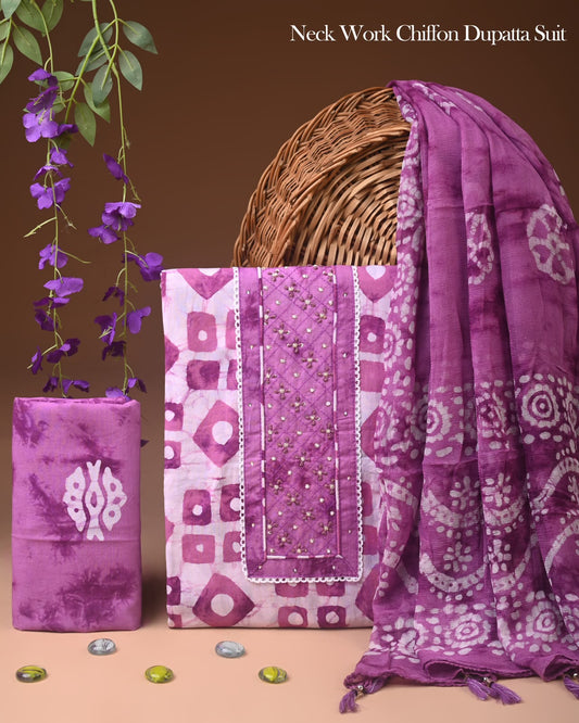 Premium Cotton Gota Patti Work Suit With Chiffon Dupatta