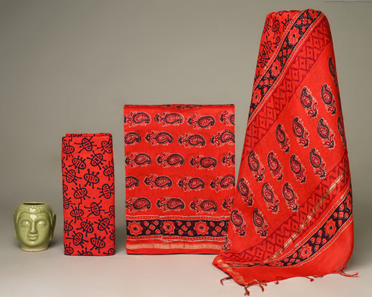Sanganeri Hand Print Chanderi Silk Suit Set