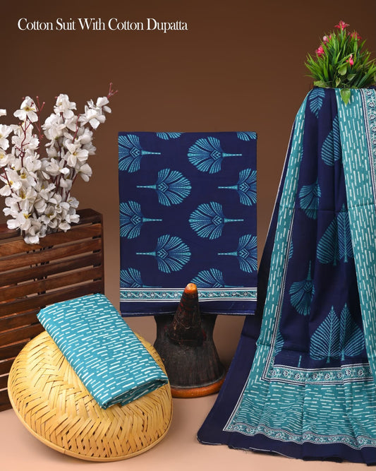 Premium Hand Block Print Cotton Suit With Cotton Dupatta