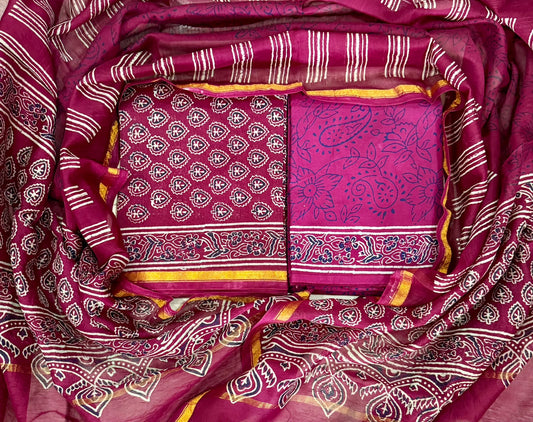 Royal Chanderi Silk Suit With Bagru Inspired Print