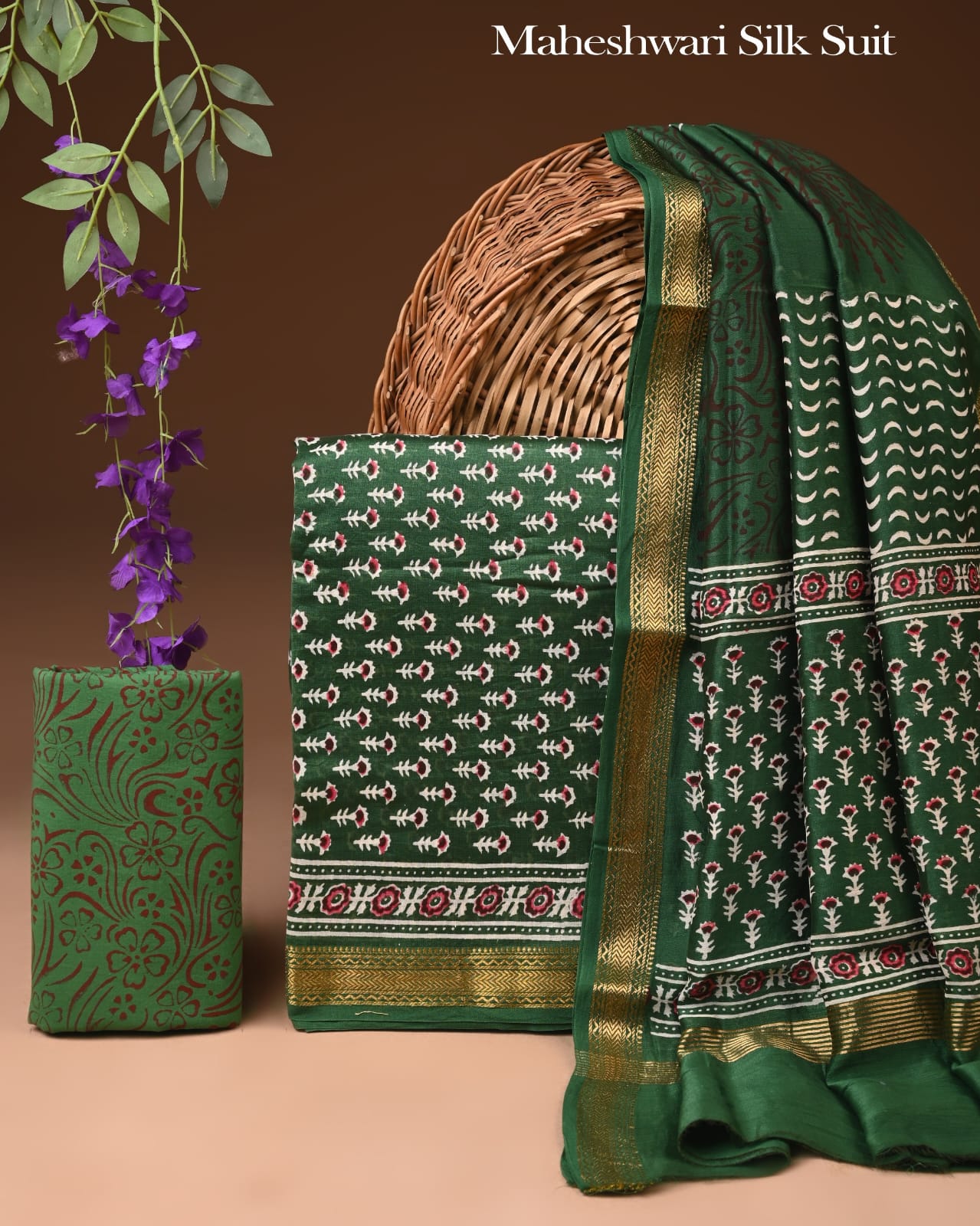 Premium Hand Block Print Maheshwari Silk Suit