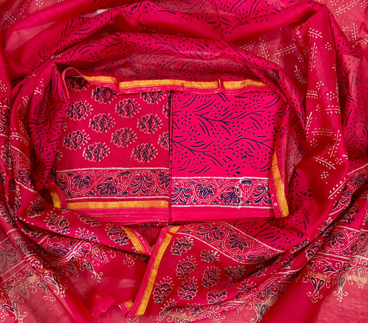 Exclusive Hand Block Printed Chanderi Silk Suit Set