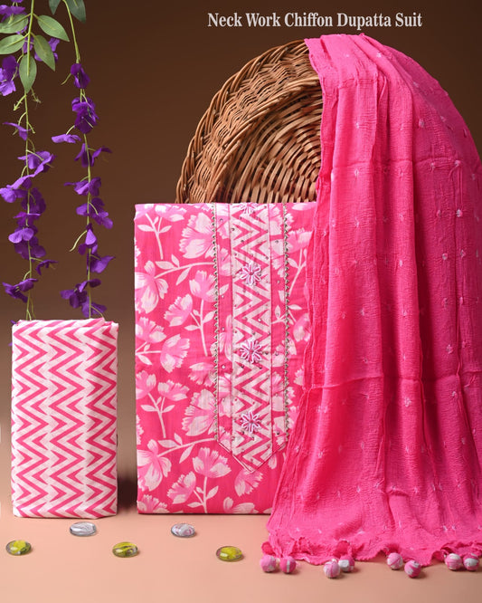 Exclusive Cotton Gota Patti Work Suit With Chiffon Dupatta