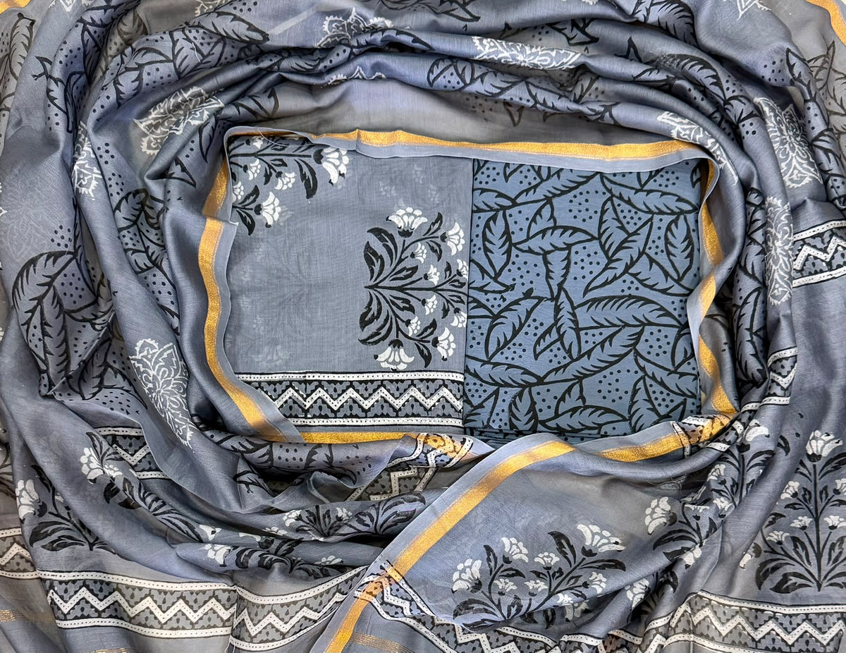 Exclusive Hand Block Print Chanderi Silk Suit