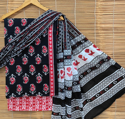 Sanganeri Print Soft Cotton With Mulmul Dupatta