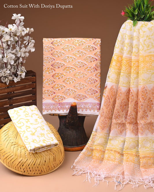 Premium Hand Block Print Cotton Suit With Kota Doria Dupatta