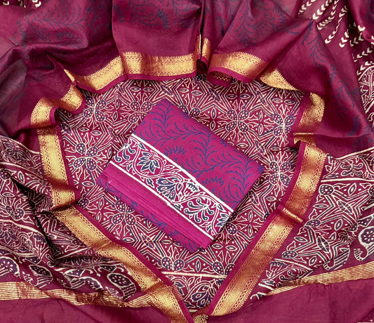 Bagru Hand Block Print Maheshwari Silk Suit