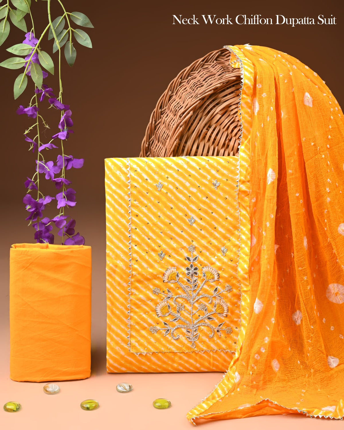 Organic Cotton Gota Patti Work Suit With Chiffon Dupatta