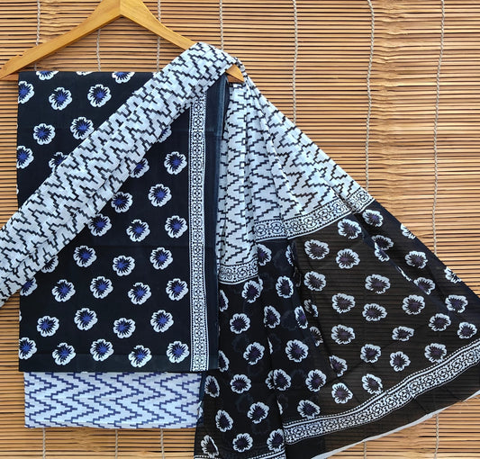 Sanganeri Printed Soft Cotton Suit Set With Mulmul Dupatta