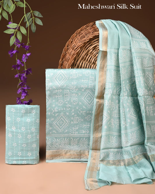 Pure Maheshwari Silk Unstitched Suit