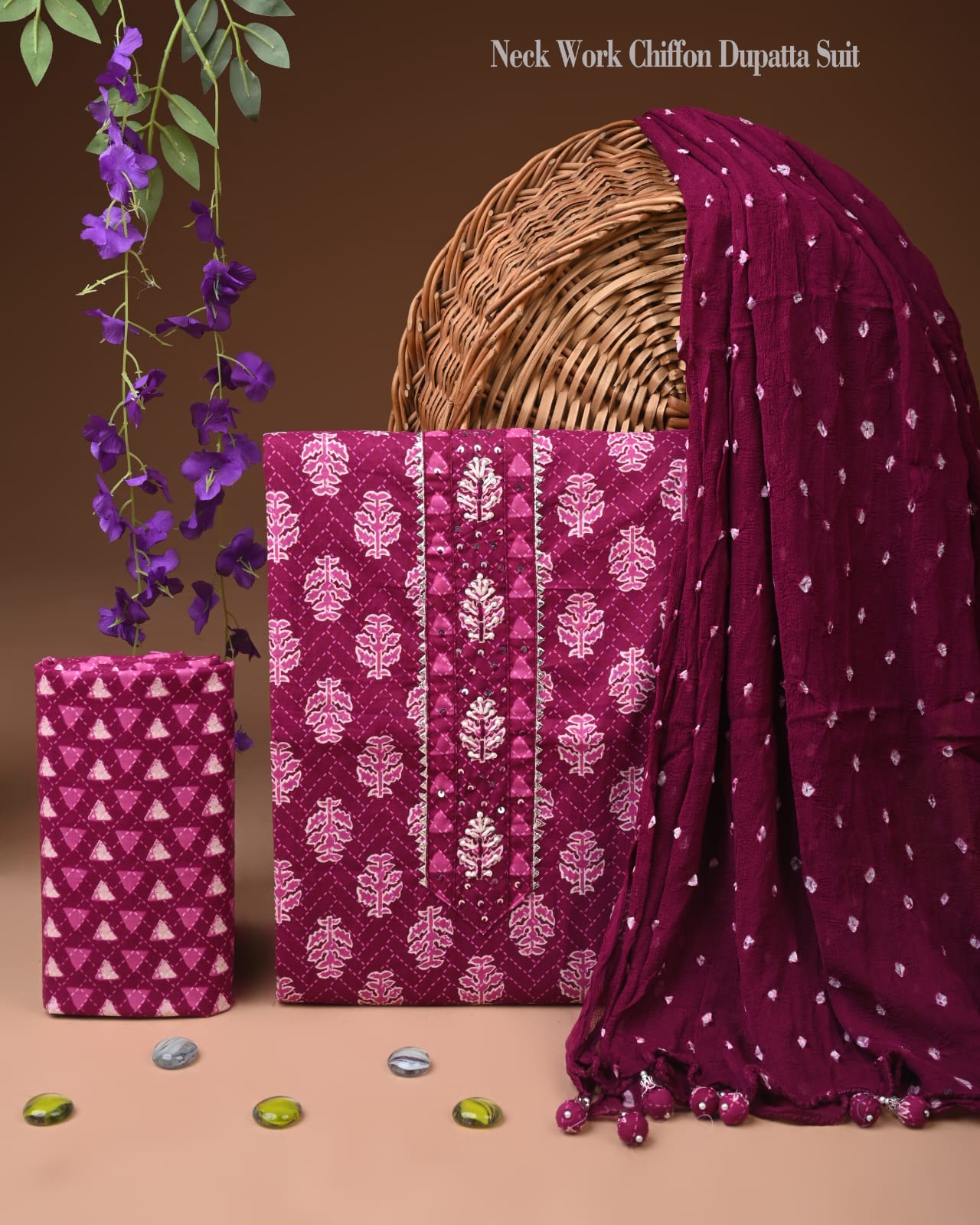 Organic Cotton Gota Patti Work Suit With Chiffon Dupatta