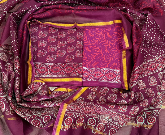Premium Hand Print Chanderi Silk Suit set