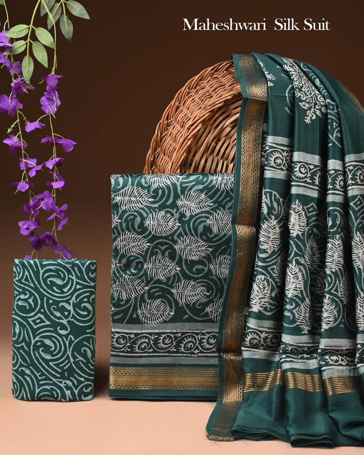 Exclusive Hand Block Printed Maheshwari Silk Suit
