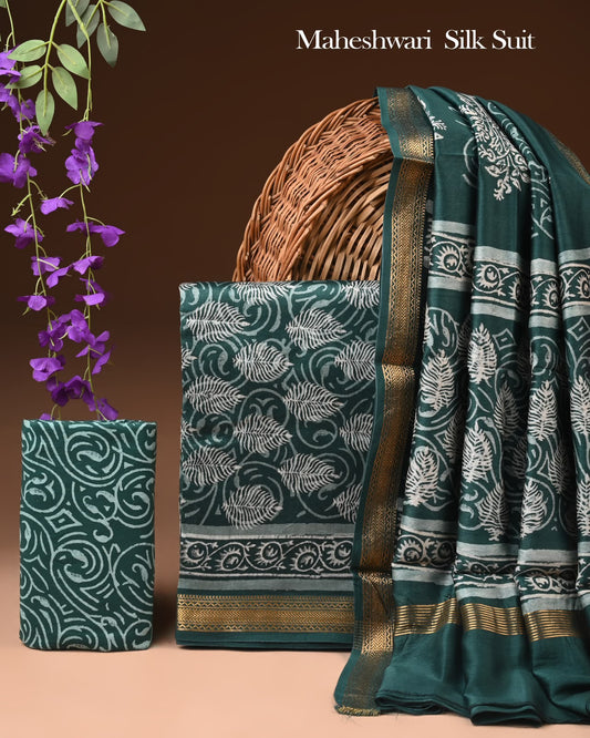 Exclusive Hand Block Printed Maheshwari Silk Suit