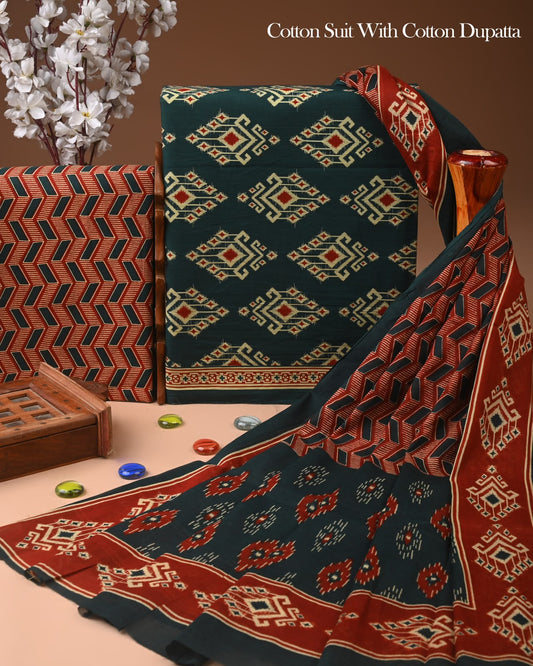 Sanganeri Print Cotton Suit With Mulmul Dupatta 53