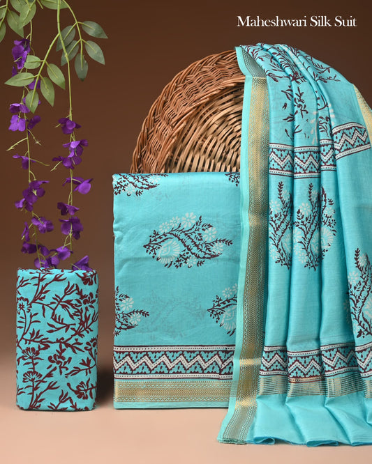Pure Maheshwari Silk Unstitched Suit