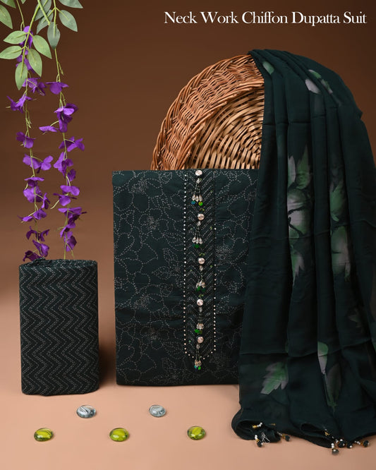Natural Cotton Gota Patti Work Suit With Chiffon Dupatta