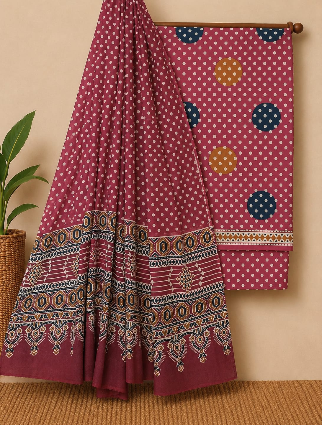New Hand Block Printed Cotton Suit With Mulmul Dupatta 31