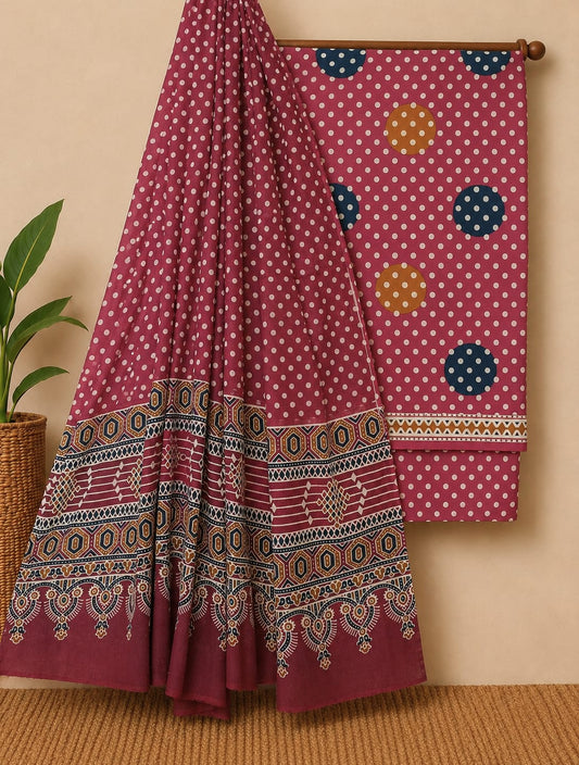 New Hand Block Printed Cotton Suit With Mulmul Dupatta 31