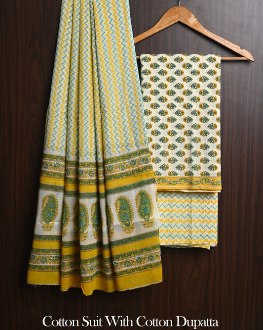 Hand Block Print Pure Cotton Suit Set with Cotton Dupatta