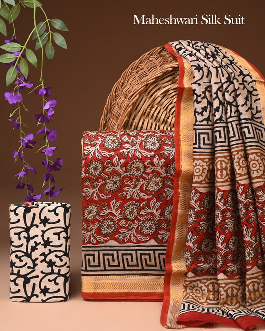 Exclusive Hand Block Print Maheshwari Silk Suit