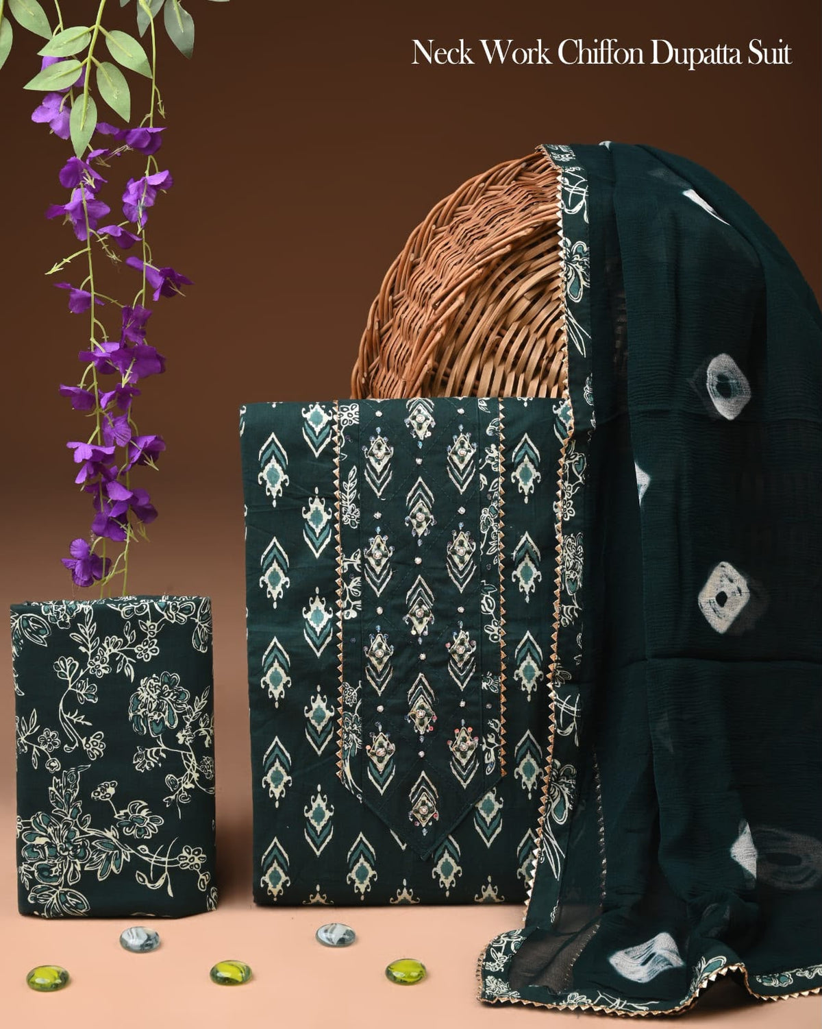 Organic Cotton Gota Patti Work Suit With Chiffon Dupatta