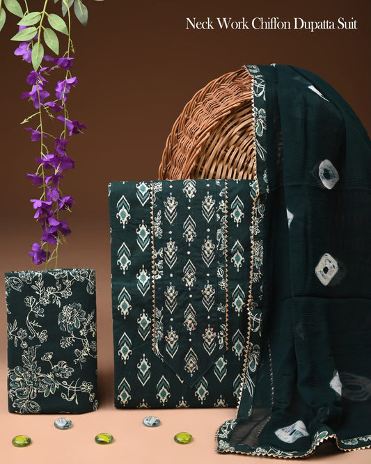 Organic Cotton Gota Patti Work Suit With Chiffon Dupatta