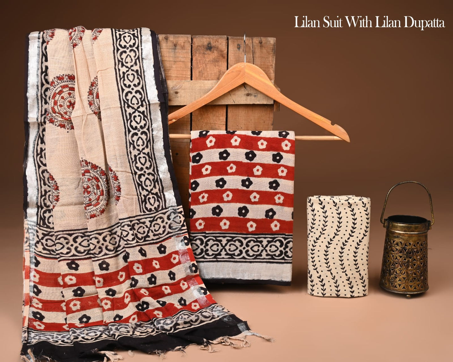Exclusive Hand Block Printed Lilen Suit With Lilen Dupatta