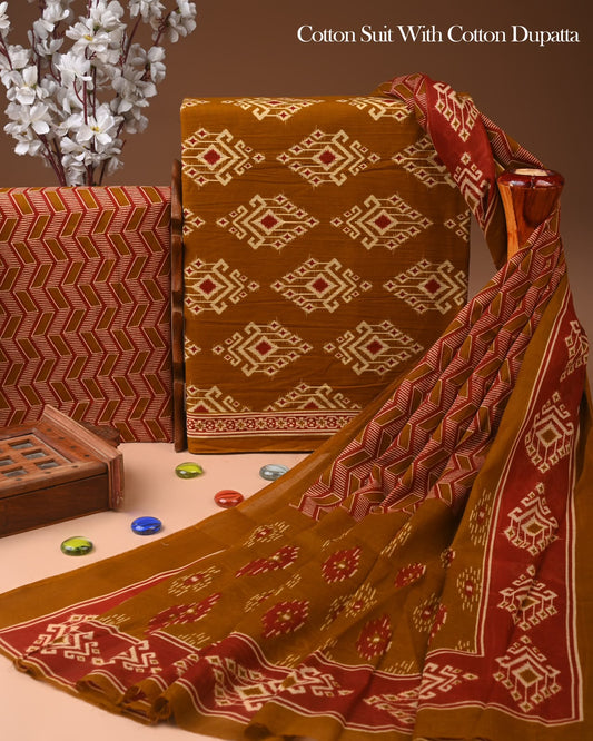 Hand Block Printed Cotton Suit With Mulmul Dupatta 55