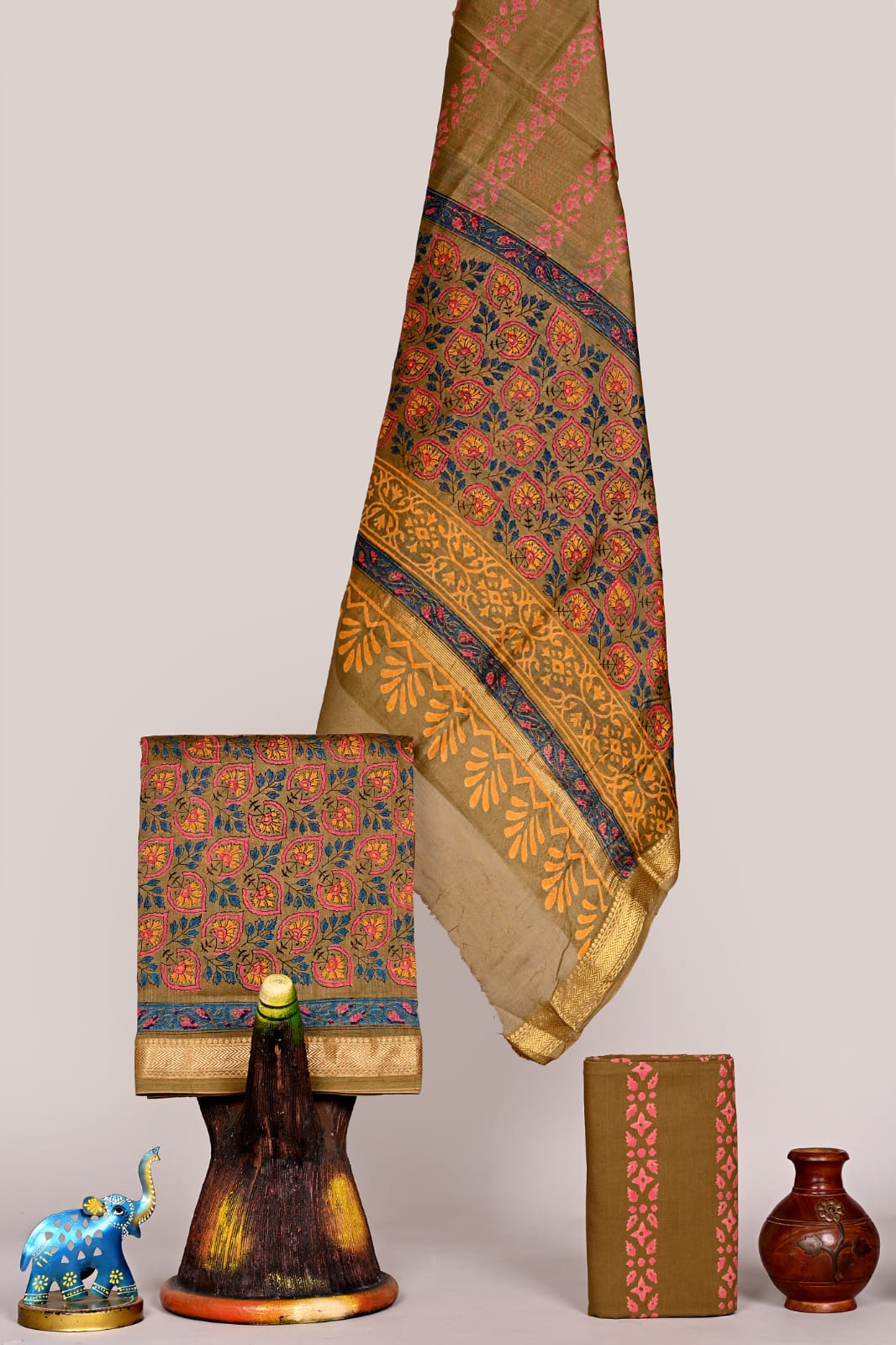 Exclusive Hand Block Printed Maheshwari Silk Suit